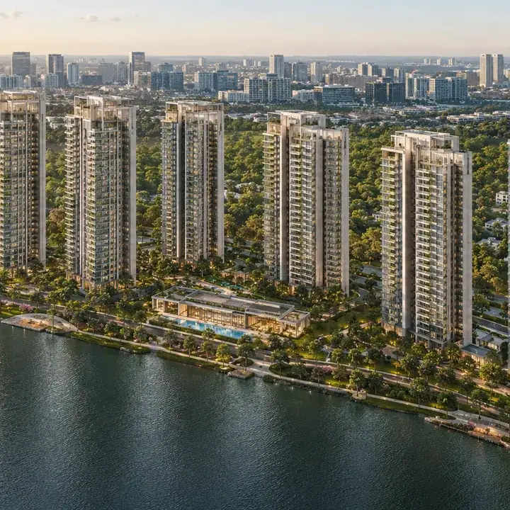Prestige Rosewood aerial view of the lakefront Phase 3 of Prestige Raintree Park, Varthur