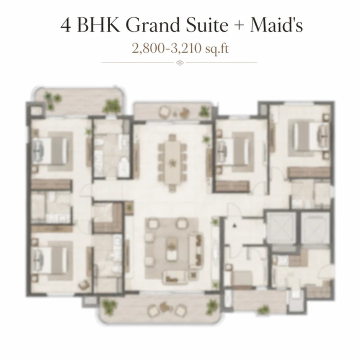 Prestige Rosewood 4 BHK Grand Suite + Maid's floor plan layout